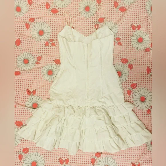 Vintage super cute drop waist corset princess Elegant White cream Ruffled Dress - Picture 5 of 8